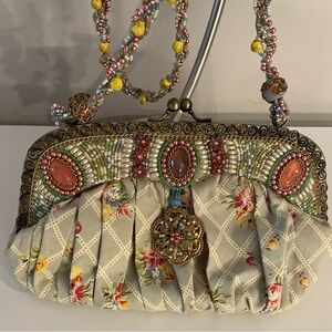 Mary Frances Beaded Floral shoulder bag with Jewel Accents
